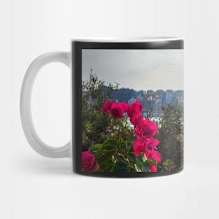 Bougainvillea with town in the background Mug